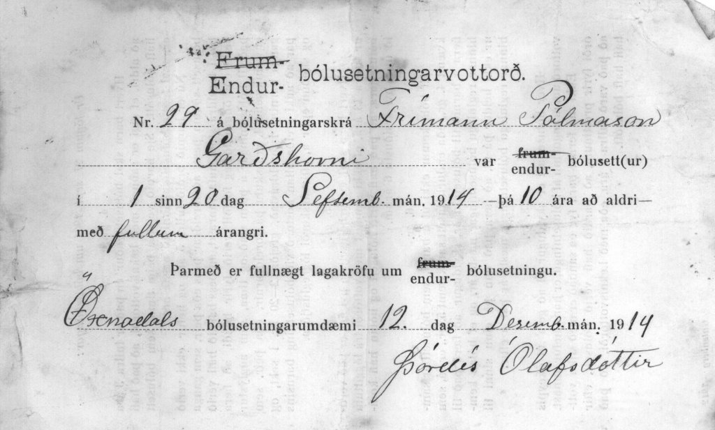 Bólusetningarvottorð Frímanns Pálmasonar