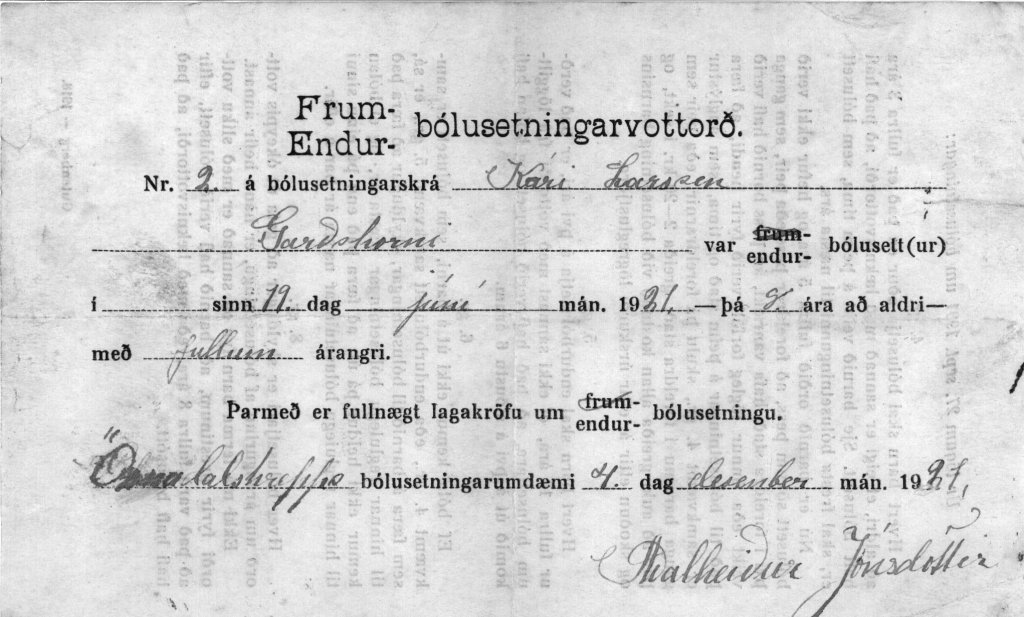 Bólusetningarvottorð Kára Larsen